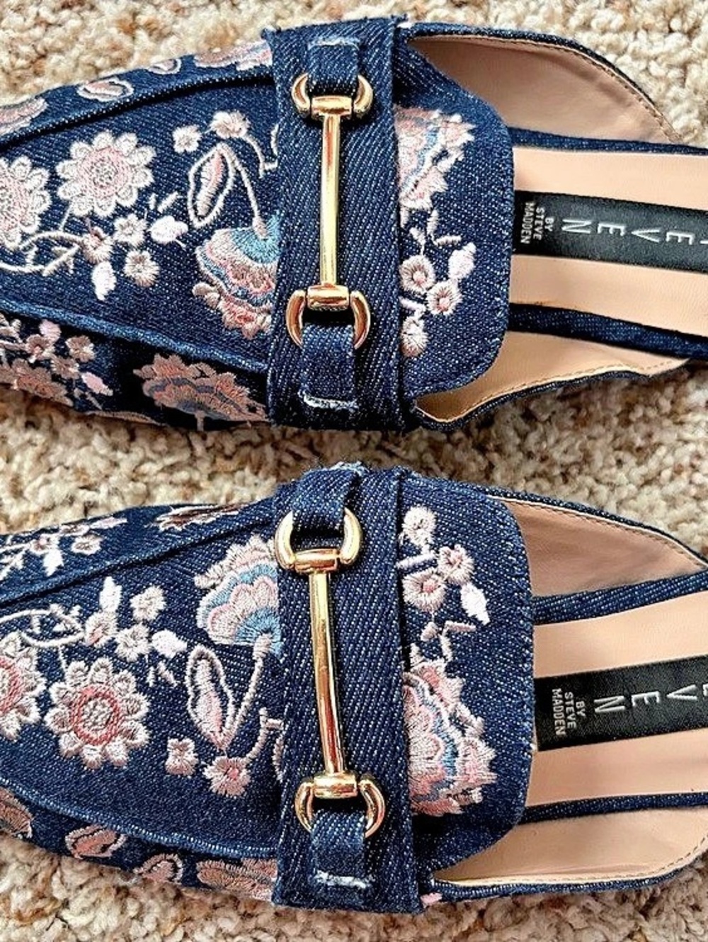 Steve Madden Floral Embroidered Mules in Blue & Pink Like New
